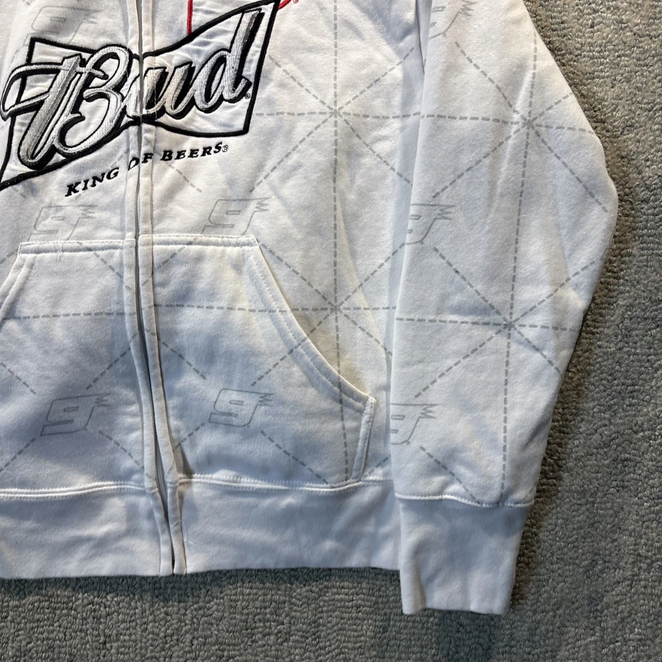 Moletom com capuz vintage Y2K NASCAR zíper completo tamanho G Budweiser branco AOP #9 anos 90 - Imagem 4 de 4