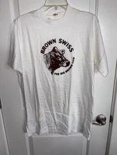 NEW VINTAGE DEADSTOCK L COLLEGIATE PACIFIC BROWN SWISS BIG BROWN COW T SHIRT USA