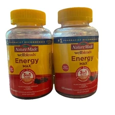 Nature Made Wellblends Energy Max 3-in-1 CoQ10 B12 Caffeine 2 Bottles Exp 1/2026