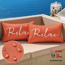 Outdoor Waterproof Throw Pillow Covers Set of 20" x 12" Pack of 2 Coral Red