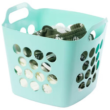 Laundry Basket Plastic Square Hamper Carry Storage Bin With Handles Green Large