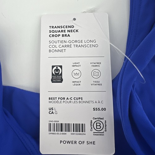 Athleta Damen Transcend Square Neck Crop Sport BH Gr. L Neu mit Etikett blau maritim - Bild 3 von 6