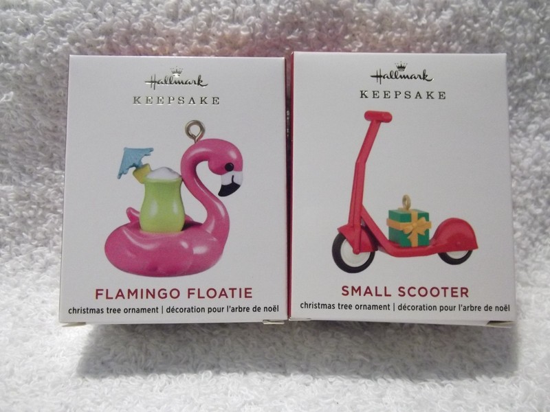 Hallmark 2020 Flamingo Floatie and 2020 Small Scooter Miniature