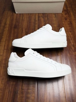 Dolce & Gabbana Portofino All White Mens Leather Logo Sneakers - Size 12DG 13US
