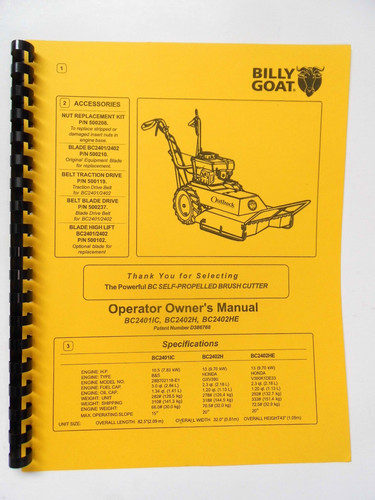 Billy Goat Brush Cutter BC2401IC,BC2402H,BC2402HE Owner's Manual