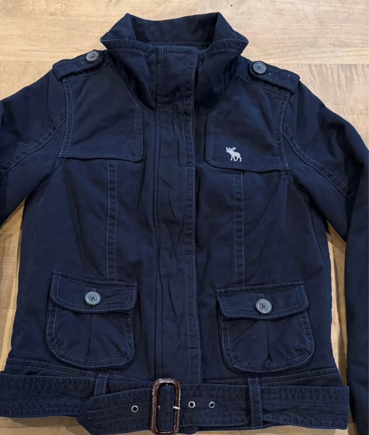 Abercrombie Kids New York Jacket Youth Large L Navy Blue Military Army Cargo