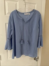 Denim & Co Womens Pullover 3/4 sleeve Top Size L Gorgeous blue blouse