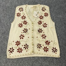 Bobbie Brooks Sweater Vest Womens Medium Christmas Poinsettia Beaded Embroidered