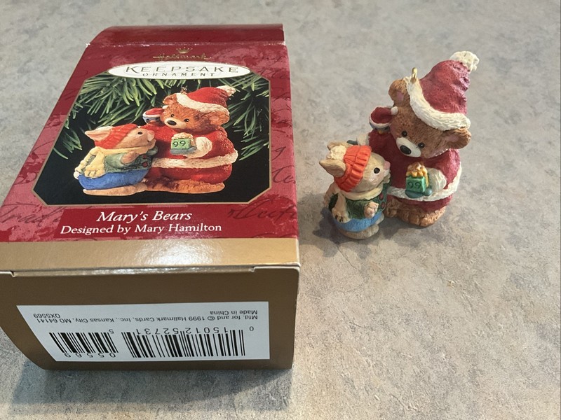 MARY'S BEARS 1999 Hallmark Christmas Keepsake Ornament Santa Bear & Bunny