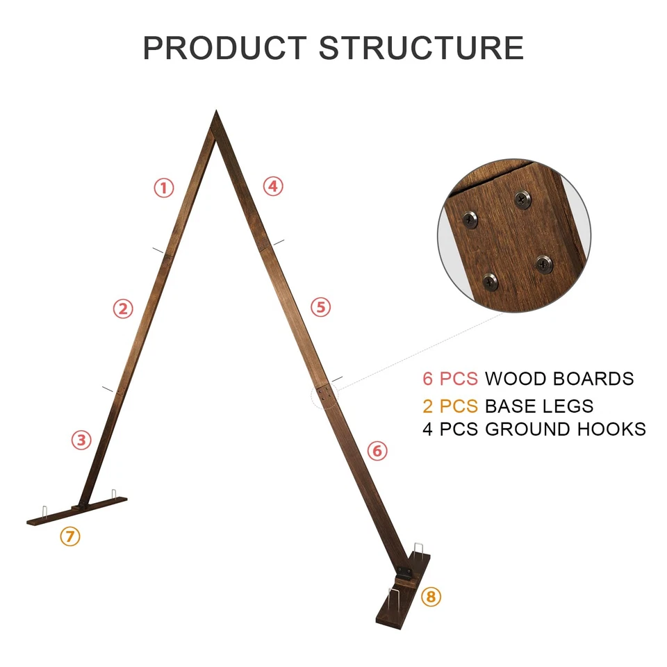 Arco de boda de madera de 8,2 pies, arco de boda triangular, arcos de boda para ceremonia... Foto 4 de 4