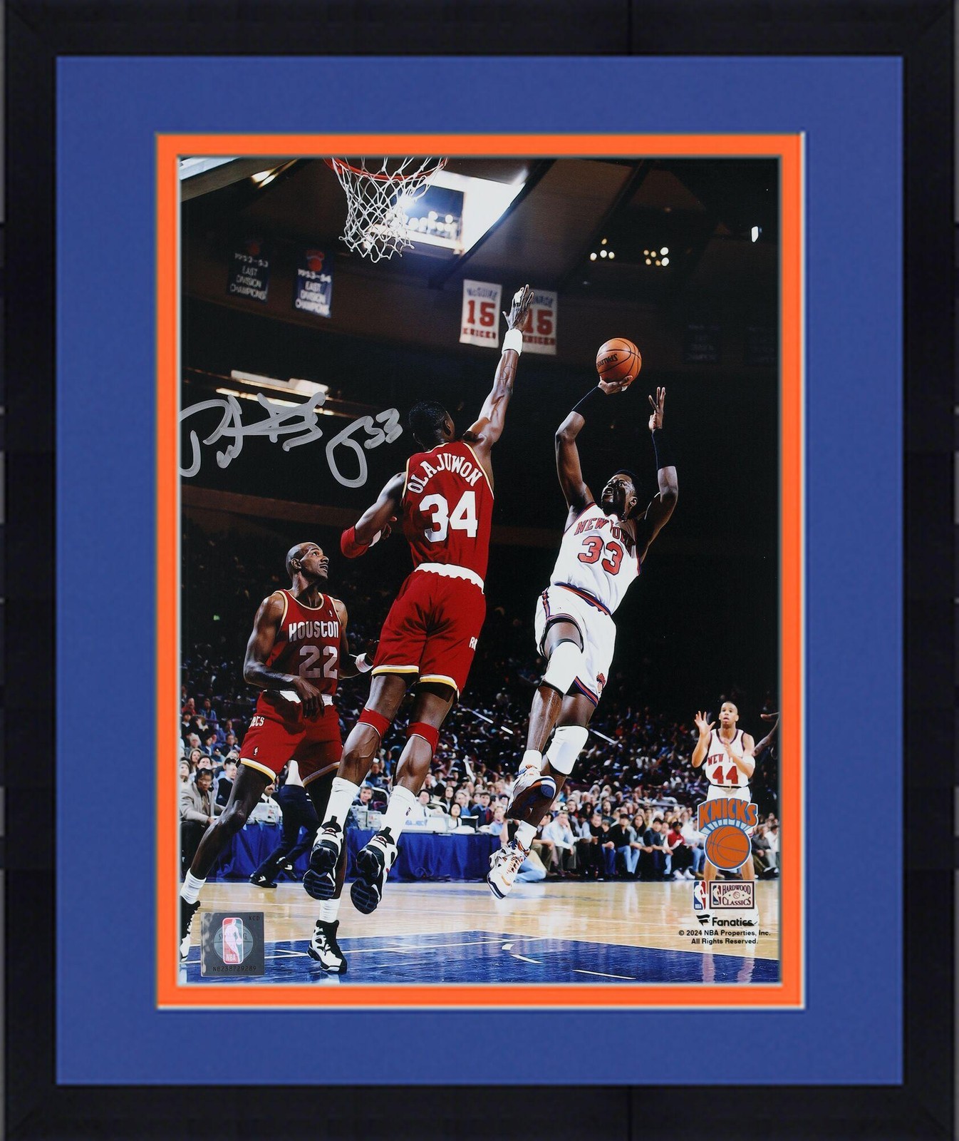 Patrick Ewing Autographed Signed New York Knicks Framed 8x10 Fadeaway Shot vs Rockets Photo 