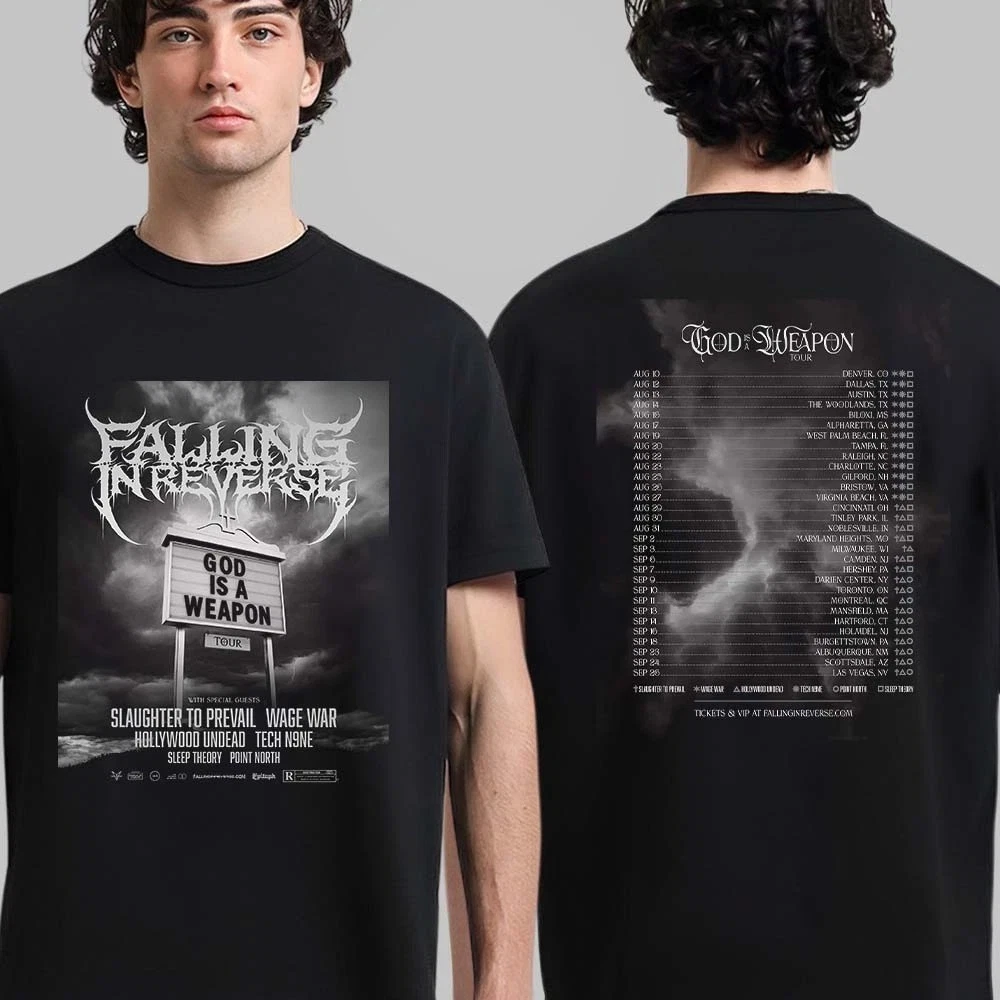 God Is A Weapon Tour 2025 Band Falling in Reverse Double Sided T-Shirt