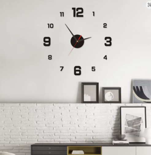 Large Frameless Wall Clock 3D Modern Acrylic Numbers Silent Quartz