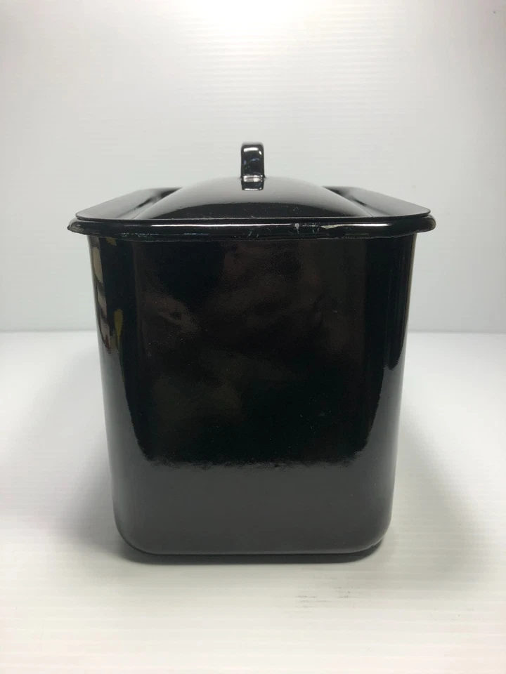 Vtg Black Enamelware Refrigerator Storage Box w/ Original Handled Lid - Image 2 of 4