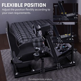 Hottoby Racing Sim Cockpit 4080 Aluminum With Black Seat & TV Stand Fit Logitech
