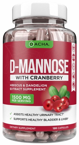 Natural D-Mannose Capsules 4-in-1 Formula - 120 CAPS, 1500 MG Cranberry, Dand...
