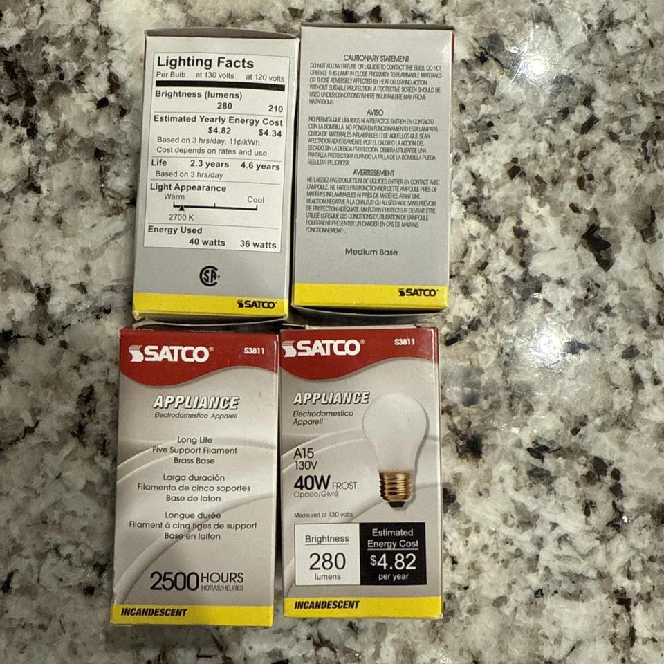 Satco S3720 - 40 Watt A15 Clear Appliance Lamp - 130/120 Volt - 2700K (4 pack) - Image 2 of 2