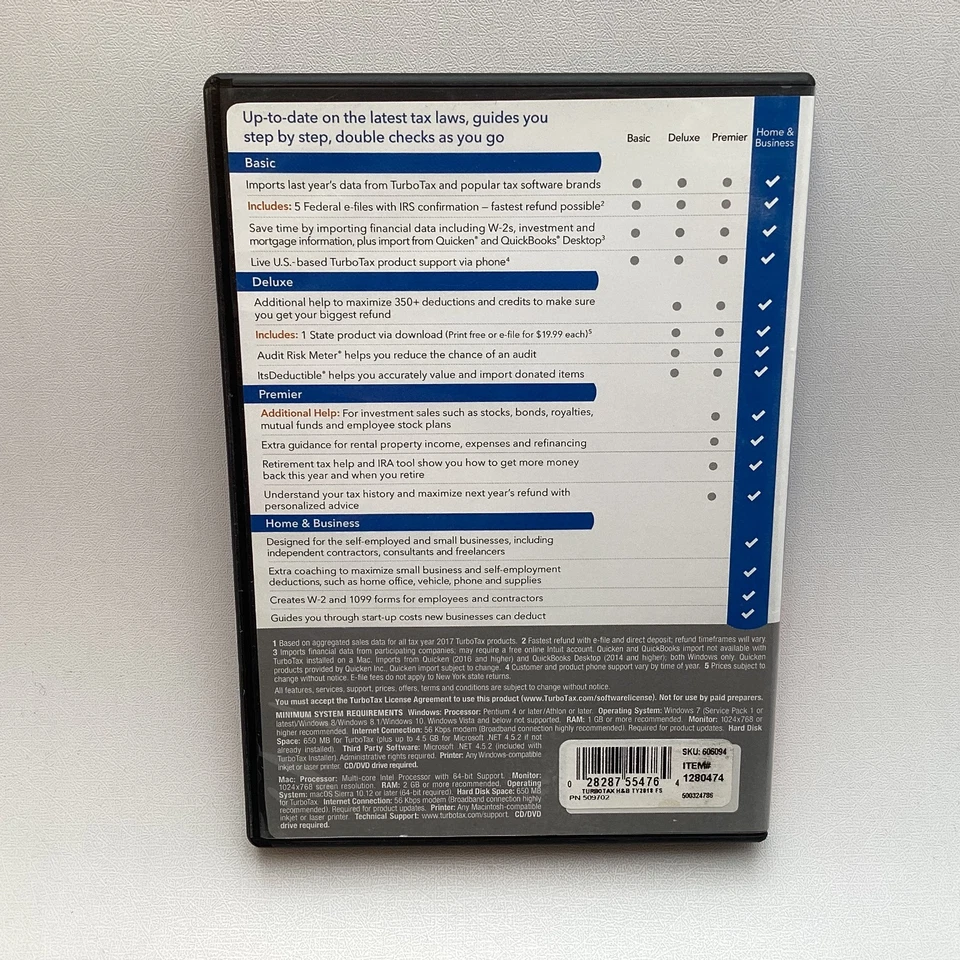 Turbotax Home & Business TY2018 H&B Federal State E-File CD SKU#6094 Foto 2 de 4