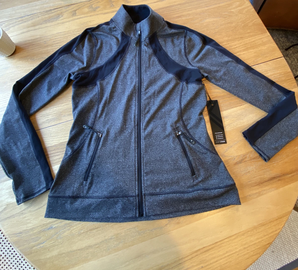 Kyodan Black striped Athletic Zip Up Exercise Jacket size LARGE NWT 78