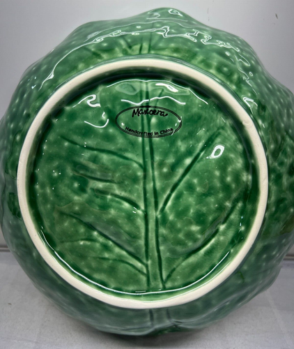 Maxcera Green Cabbage Large Serving Salad Bowl Pottery Majolica 10 in New NWT - Picture 4 of 4
