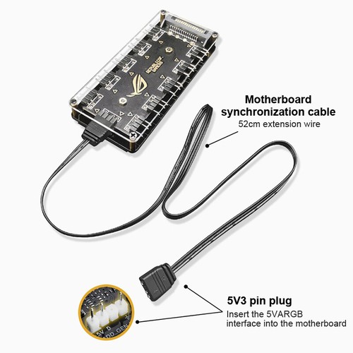 PC Cooler Fan ARGB HUB 5V 3 Pin Light HUB Adapter SATA Power ARGB Fan Splitter-w - Photo 4/12