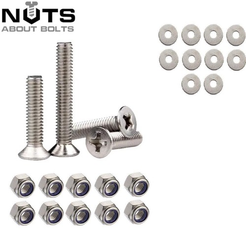 M4 M5 M6 M8 POZI COUNTERSUNK MACHINE SCREWS NYLOC NUT AND WASHER STAINLESS STEEL - Picture 7 of 7
