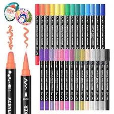 Shuttle Art 28 Colors Dual Tip Acrylic Paint Markers Brush Tip and Dot Tip Ac