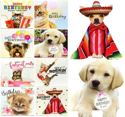 8 Stück gemischte verschiedene Happy Birthday Haustierkarten Grußkarte Katzen & Hunde 