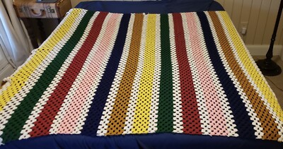 Vintage Handmade Blanket Afghan 66x64” Some Repair Needed Cottage