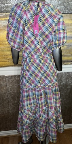 Betsey Johnson Madras Puffärmel Stufen Midikleid UVP 129 $ Größe XL neu - Bild 9 von 16