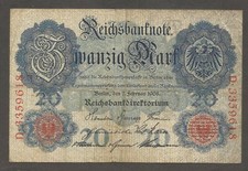 Germany - Empire 20 Mark 7.2.1908; VG+; P-31; BNB-B204c1; Letter  A 