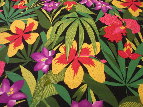 Hoffman California Cotton Fabrics tropical florals on black 3.25 yards - Picture 5 of 5