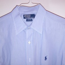 Polo Ralph Lauren Men's Button Up Shirt 16.5 35 Blue Stripe Andrew Long Sleeve