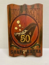 ❤️ PRIMITIVE RUSTIC DISTRESSED HOT BATH 50 CENTS BATHROOM POWDER ROOM WOOD SIGN