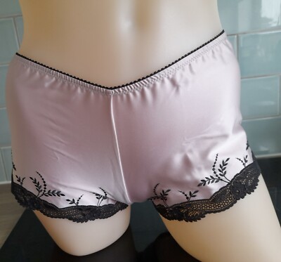 Beau Bra MISCHIEF Pink Satin Black Lace Deep High Rise Shorts