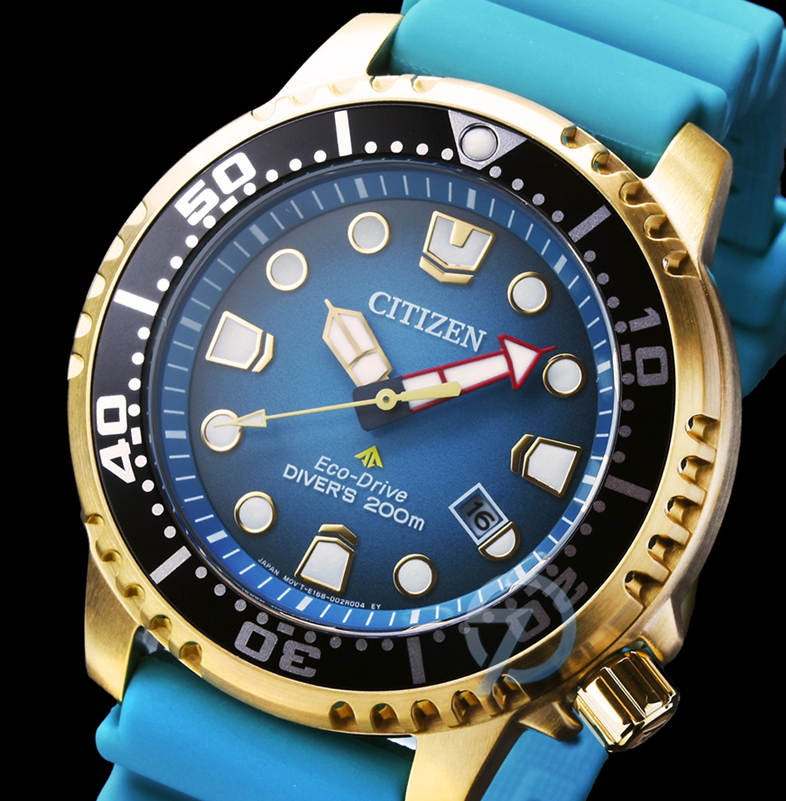 Gold Promaster Citizen Eco-Drive Promaster Diver Men's Watch Gold Tone Blue Dial ...