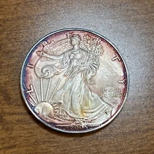 2005 $1 American Silver Eagle Gem Uncirculated RAINBOW TONING Blue & Purple