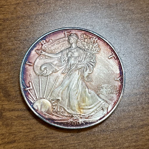 2005 $1 American Silver Eagle Gem Uncirculated RAINBOW TONING Blue & Purple