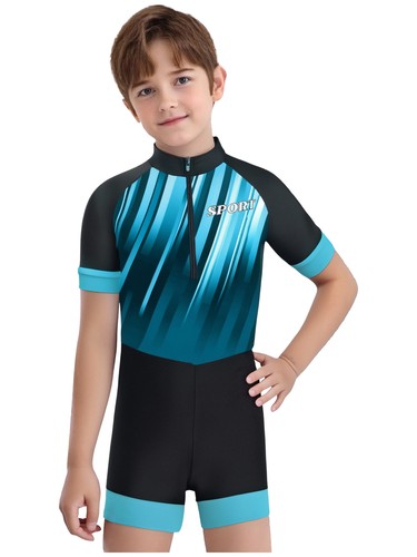 Boys Girls Unitard Gym Jumpsuit Athletic Leotard Stripe Rompers Pool Bodysuit - Picture 26 of 45