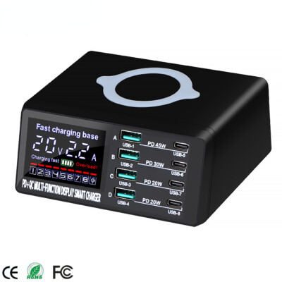 110W 8 Port Multi USB PD 45W QC3.0 Fast Charger Adapter Wireless Charger Station