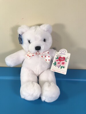Vintage Applause Roses Remembered White ''Opal Bear'' 10'' Plush Valentines Day!