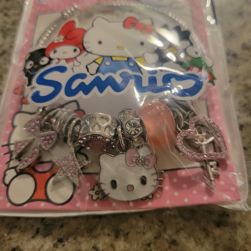 Hello Kitty Sanrio Silver Pink Rhinestone Gem Charm Bracelet Adjustable New - Picture 4 of 5