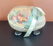 Vintage German Paper Mache Egg - Easter Ducklings, Chocolate Doll Container 8.5"