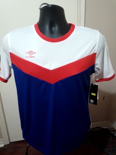 New NWT Umbro Boy's Jersey Athletic T- Shirt XL 14/16 White Red Blue