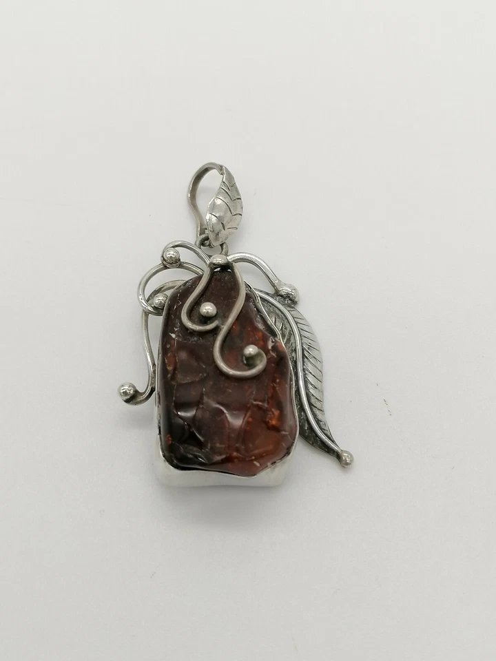 ciondolo da donna ambra baltica naturale e argento 925 pendaglio ambra vera - Immagine 2 di 4