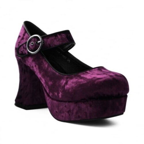 T.U.K. A9441L TUK Marley Platform Heel Mary Jane Burgundy Crushed Velvet - Imagen 2 de 6