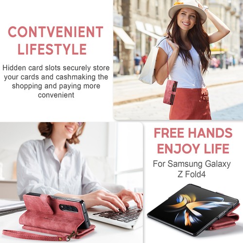 Nueva funda billetera multifuncional con cremallera CaseMe-C30 para Samsung Galaxy Z Fold4 5G - Imagen 9 de 15