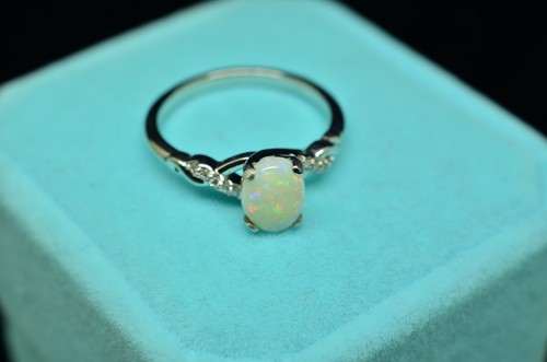 14K White Gold Infinity Design White Opal Engagement Ring with Diamonds Size 7 - Picture 10 of 21