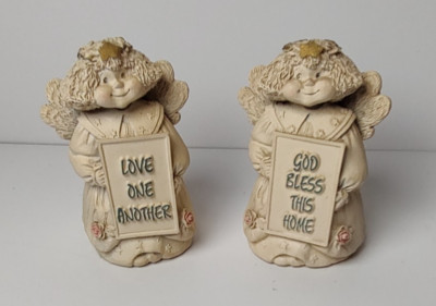 2 - Abbey Press Angel Figurines Love One Another & God Bless This Home 3.75''