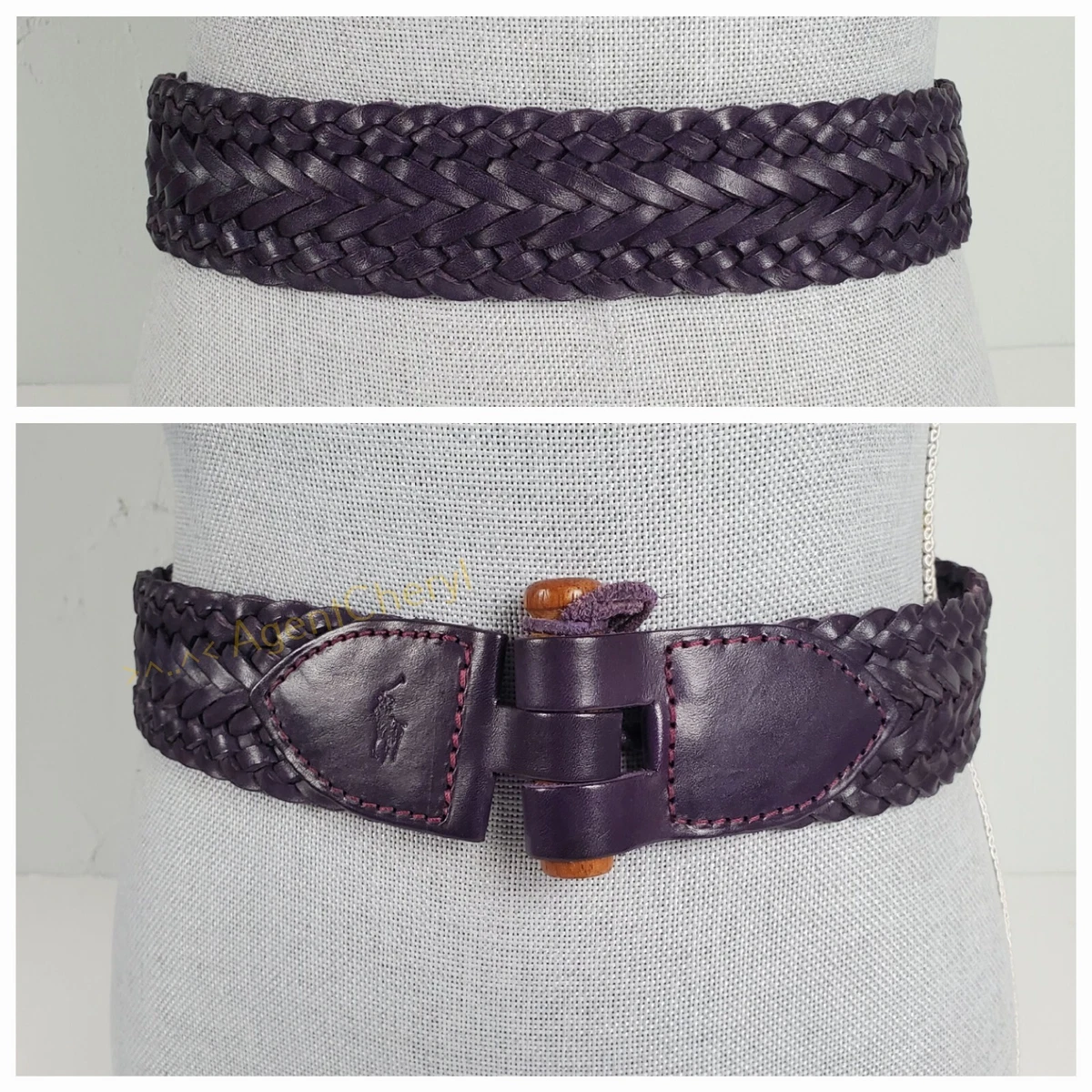RALPH LAUREN Rose Purple Patent Saffiano Leather Silver Buckle Logo Belt S Lauren Ralph Lauren Leather Purple Belts for Women for sale  main image 4